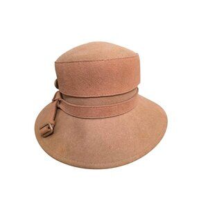 Scala Women's Camel 100% Wool Cloche Hat Buckle Detail & Decorative Button Size